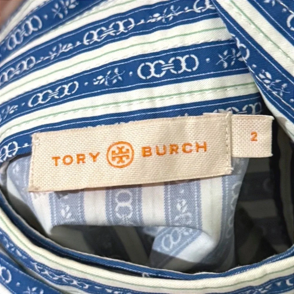 Tory Burch Blue White Striped Chain Print Wrap Skirt Size 2 High Waist Pockets